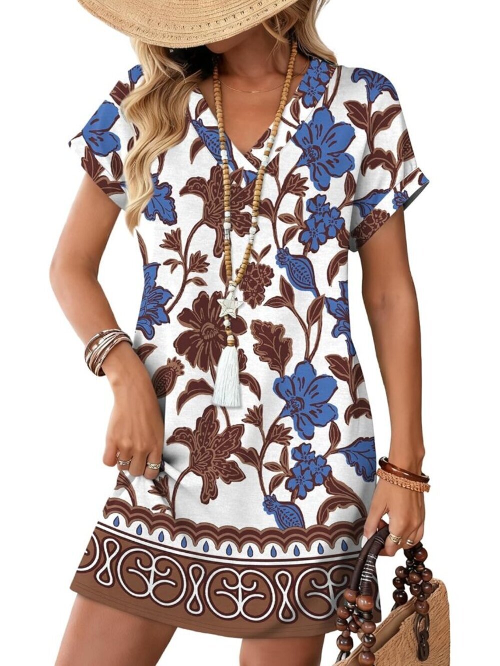 Women's Aloha Pattern Dresses Wedding Guest Casual Beach Vacation Summer T Shirt